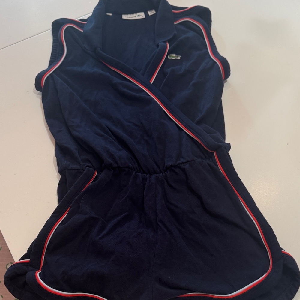 Women's Lacoste Navy Sleeveless Polo romper with Red and White Trim - Picture 3 of 6